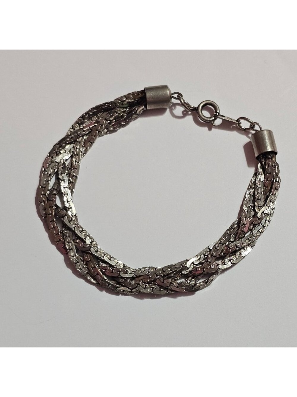 (700) Silver-Tone Vintage Braided Chain Bracelet Signed Korea